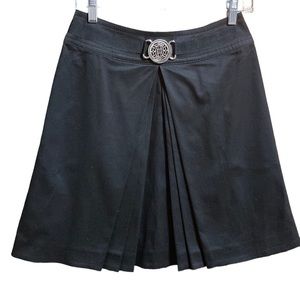 Celine Pleated Skater Skirt With Logo Belt